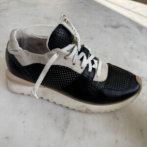 Andia Fora Ruffle Womens 39 Black Cream Leather Sneaker $350 Retail